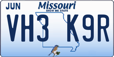 MO license plate VH3K9R
