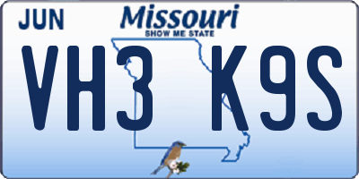 MO license plate VH3K9S
