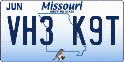 MO license plate VH3K9T