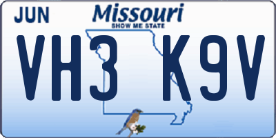 MO license plate VH3K9V