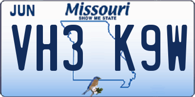 MO license plate VH3K9W