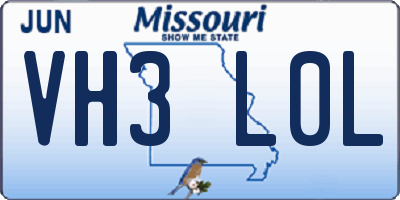 MO license plate VH3L0L