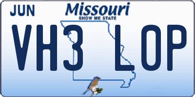 MO license plate VH3L0P