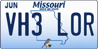 MO license plate VH3L0R