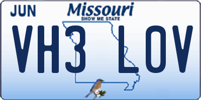 MO license plate VH3L0V