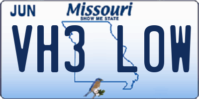 MO license plate VH3L0W
