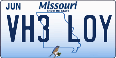 MO license plate VH3L0Y