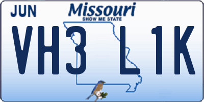 MO license plate VH3L1K