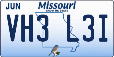 MO license plate VH3L3I
