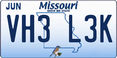 MO license plate VH3L3K