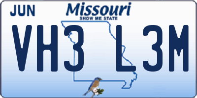 MO license plate VH3L3M