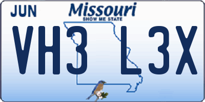 MO license plate VH3L3X