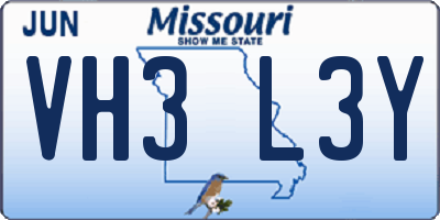 MO license plate VH3L3Y