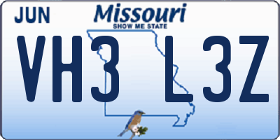 MO license plate VH3L3Z