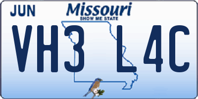 MO license plate VH3L4C