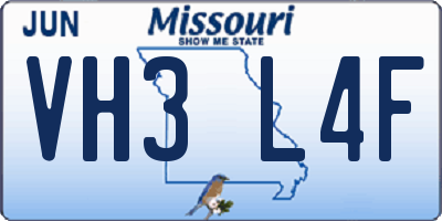 MO license plate VH3L4F