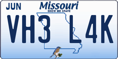 MO license plate VH3L4K