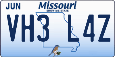 MO license plate VH3L4Z
