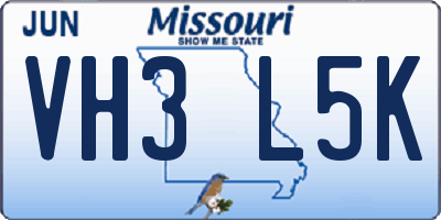 MO license plate VH3L5K