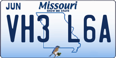 MO license plate VH3L6A