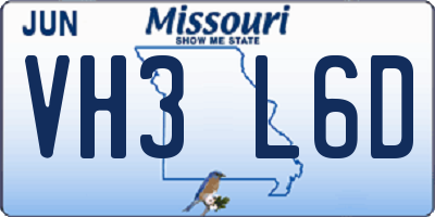 MO license plate VH3L6D