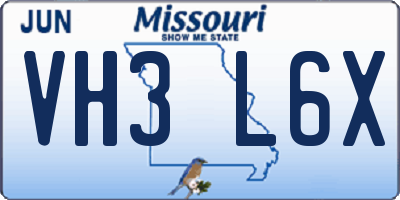 MO license plate VH3L6X
