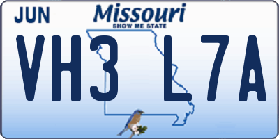 MO license plate VH3L7A