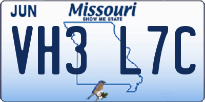 MO license plate VH3L7C