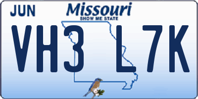 MO license plate VH3L7K