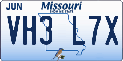 MO license plate VH3L7X