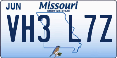 MO license plate VH3L7Z