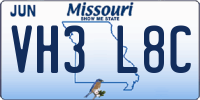 MO license plate VH3L8C