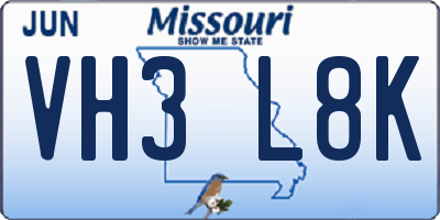 MO license plate VH3L8K