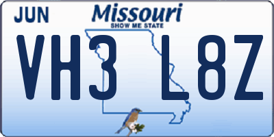 MO license plate VH3L8Z