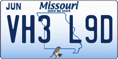 MO license plate VH3L9D