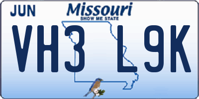 MO license plate VH3L9K