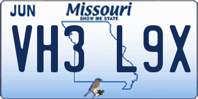 MO license plate VH3L9X