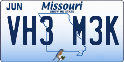 MO license plate VH3M3K