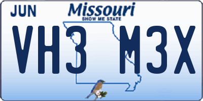 MO license plate VH3M3X