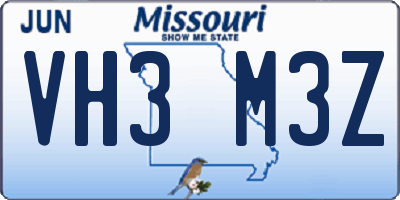 MO license plate VH3M3Z