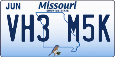 MO license plate VH3M5K