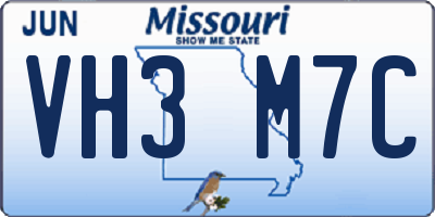 MO license plate VH3M7C