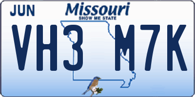 MO license plate VH3M7K
