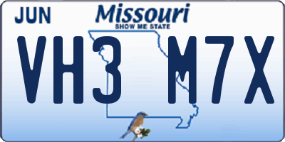 MO license plate VH3M7X