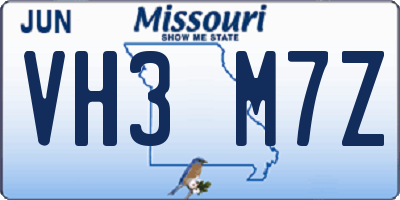 MO license plate VH3M7Z