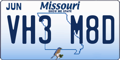 MO license plate VH3M8D