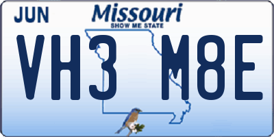 MO license plate VH3M8E