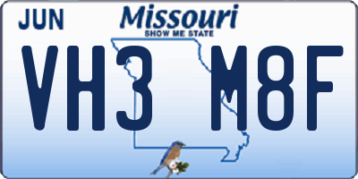 MO license plate VH3M8F