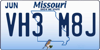 MO license plate VH3M8J