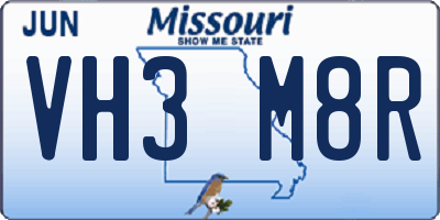 MO license plate VH3M8R